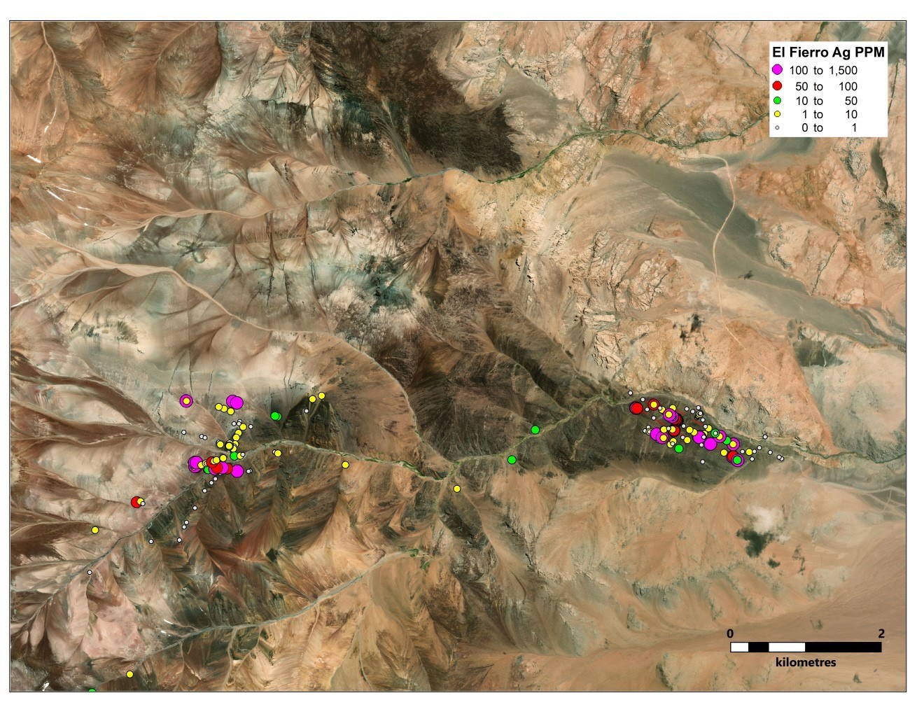 Figure 2. Total sampling at Fierro Bajo and Fierro Alto zones with Ag values (CNW Group/Sable Resources Ltd.)